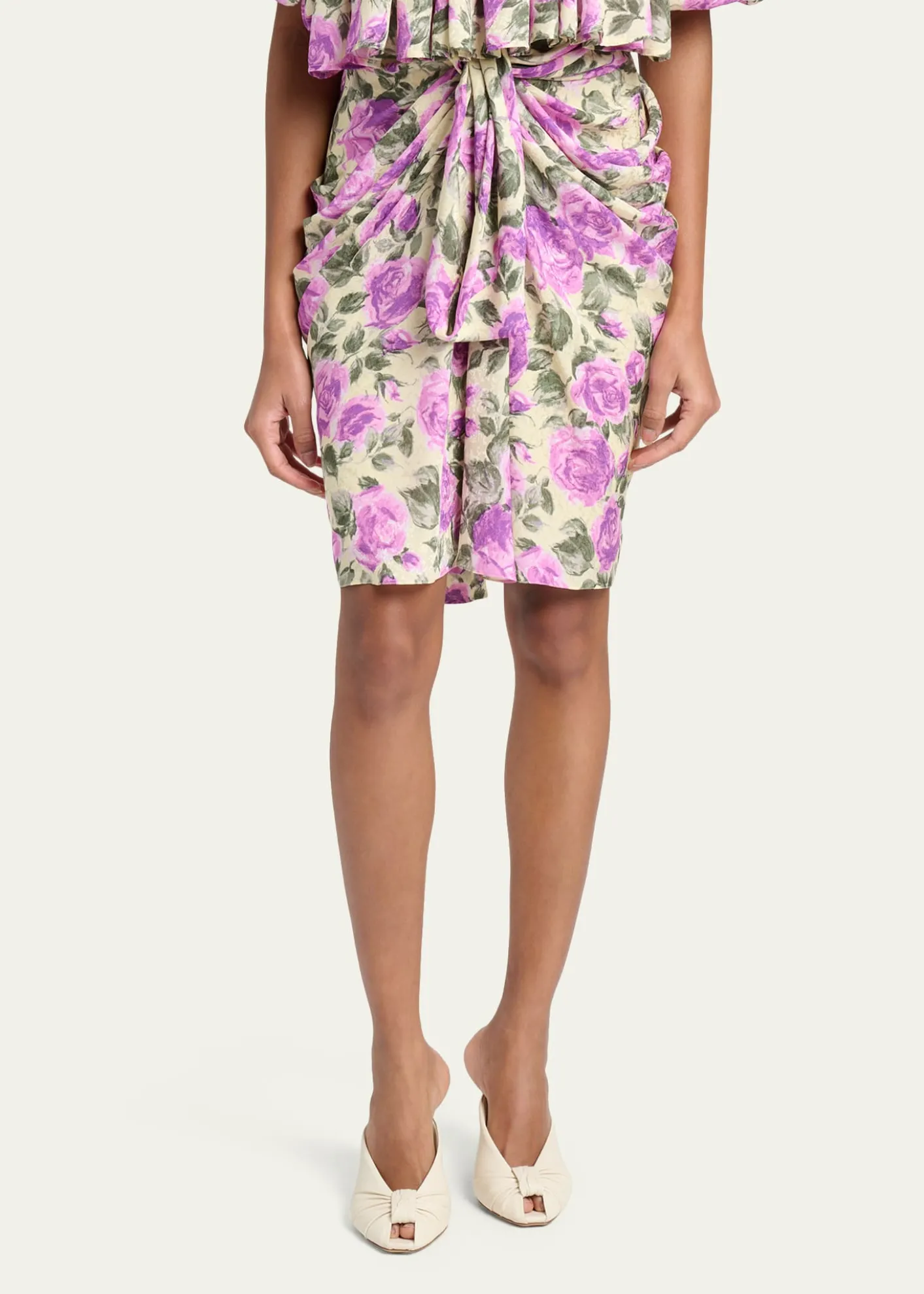 ChloeFloral Draped Silk Bow Skirt