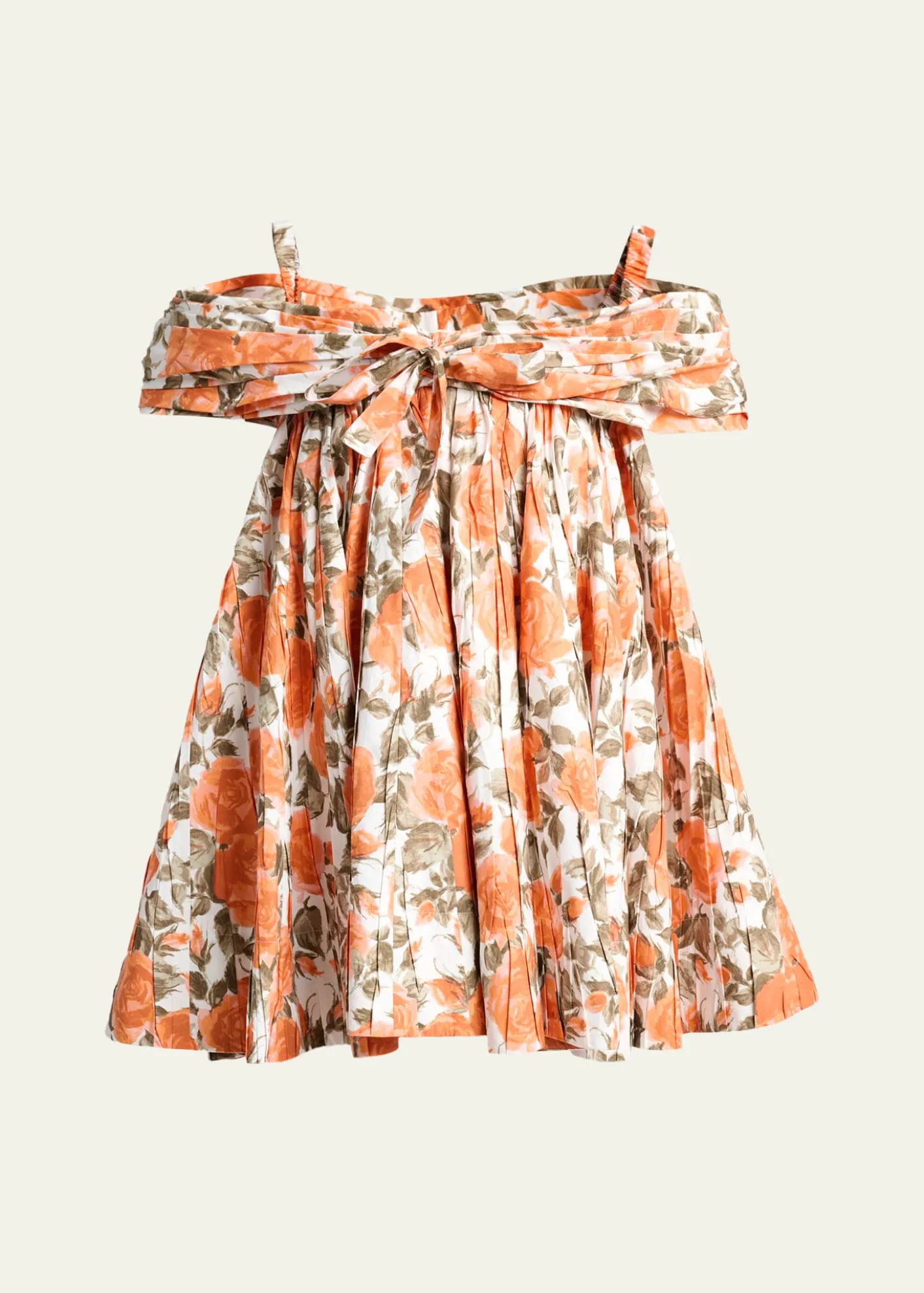 ChloeFloral Pleated Off-The-Shoulder Mini Babydoll Dress