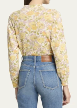 ChloeFloral-Print Wool Knit Polo Sweater
