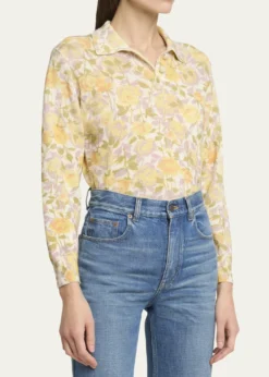 ChloeFloral-Print Wool Knit Polo Sweater