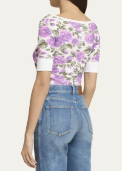 ChloeFloral Rib Short-Sleeve Henley Top