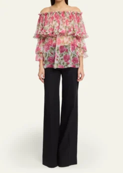 ChloeFloral Silk Off-The-Shoulder Ruffle Top
