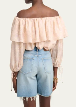 ChloeFlower Print Off-The-Shoulder Silk Top