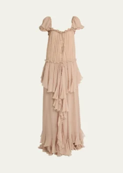 ChloeGathered Ruffle Organic Silk Mousseline Gown