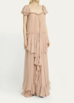 ChloeGathered Ruffle Organic Silk Mousseline Gown
