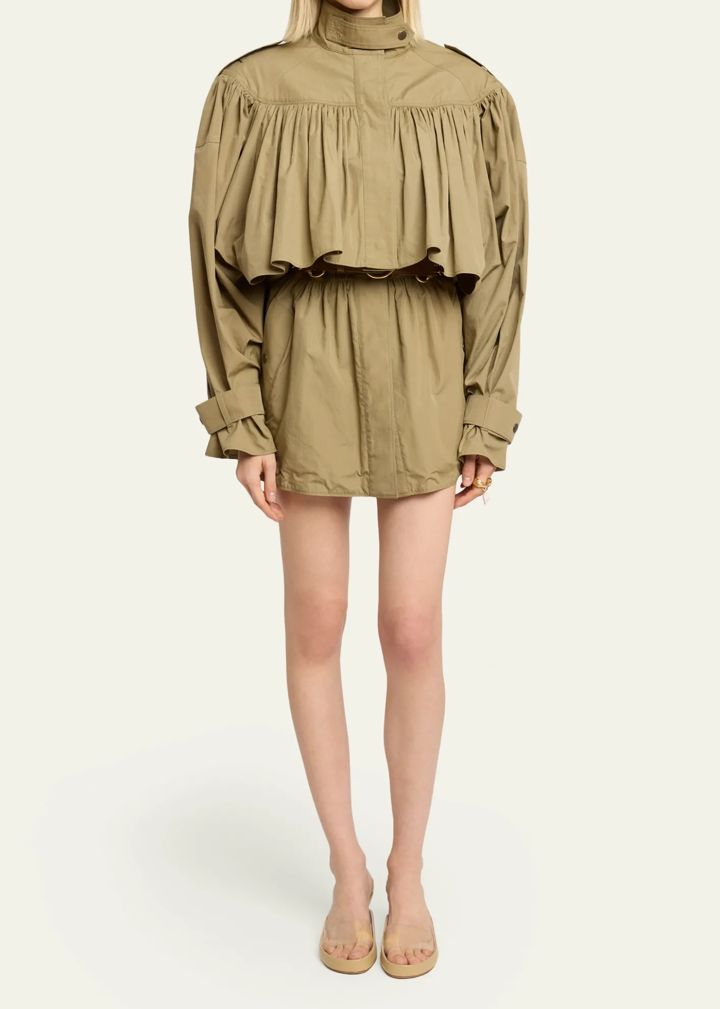 ChloeGathered Ruffle Short Trench Coat