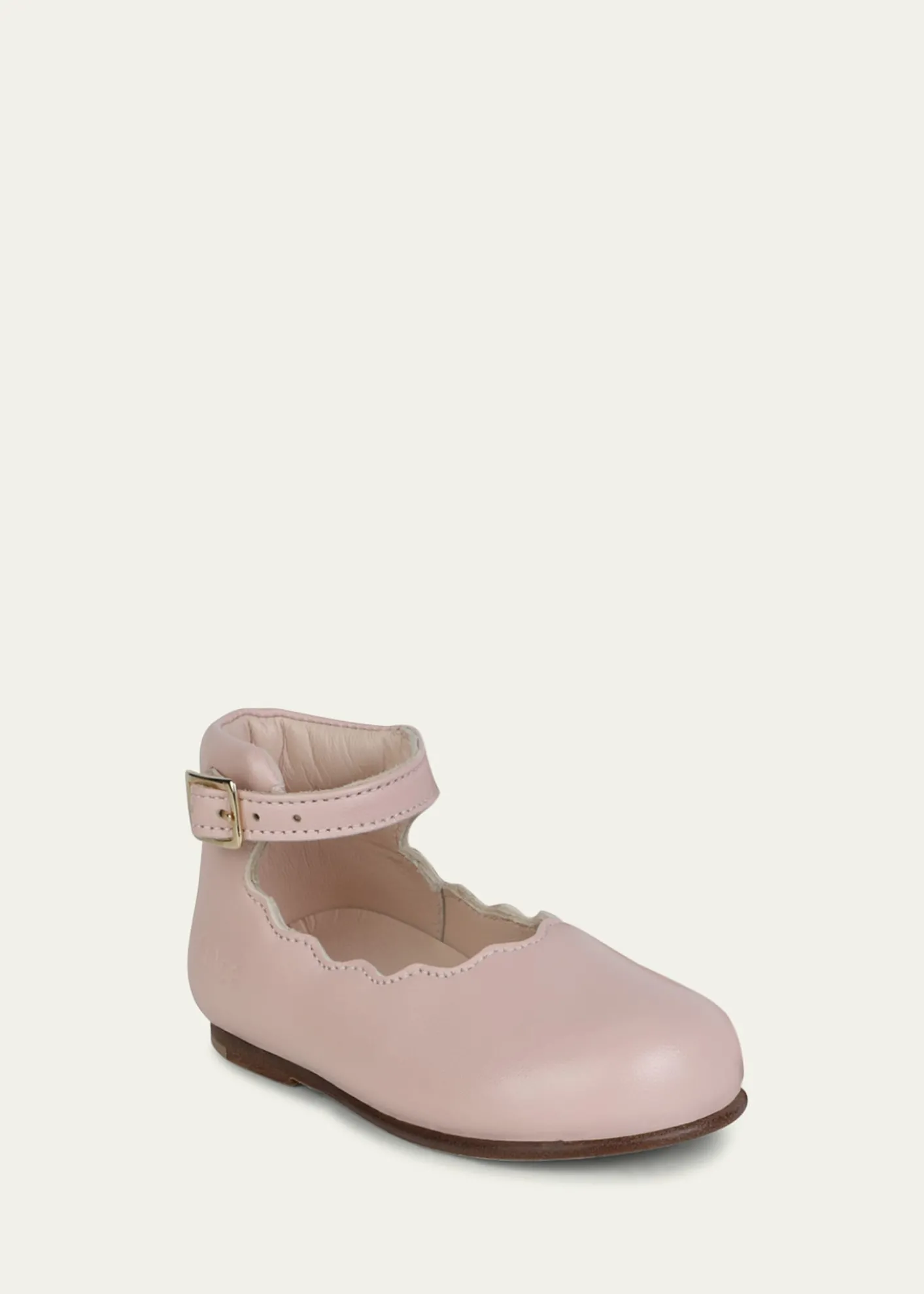 ChloeGirl's Scalloped Calf Leather Ballerina Flats, Baby/Toddlers
