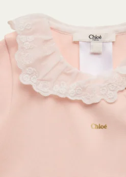 ChloeGirl's Lace-Trim Cotton Babygrow & Bib Set, Size 1M-6M