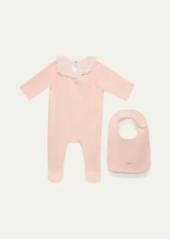 ChloeGirl's Lace-Trim Cotton Babygrow & Bib Set, Size 1M-6M