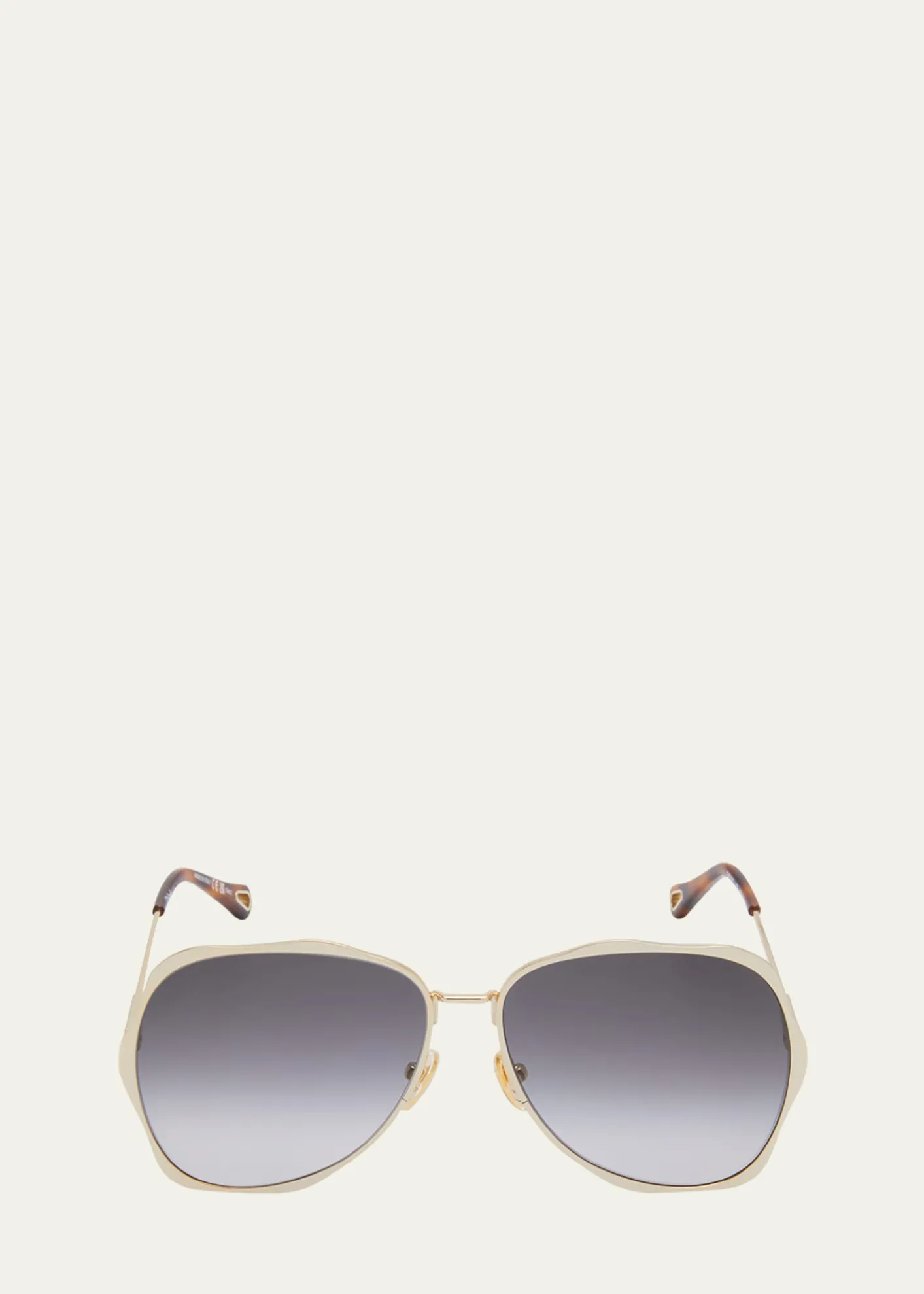 ChloeGolden Tortoiseshell Metal Aviator Sunglasses
