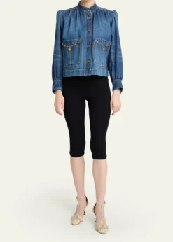 ChloeHorse-Pendant Gathered Denim Jacket