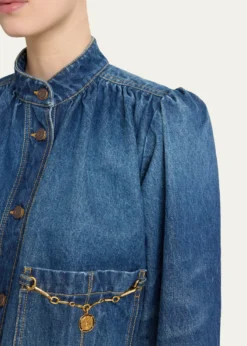 ChloeHorse-Pendant Gathered Denim Jacket