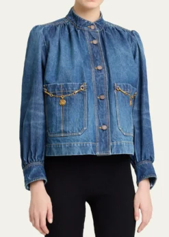 ChloeHorse-Pendant Gathered Denim Jacket