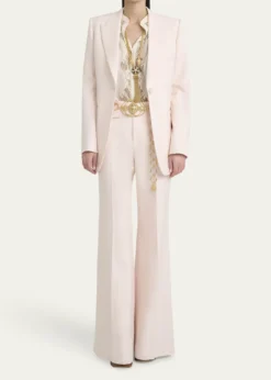 ChloeLace Placket Tulip-Sleeve Silk Blouse