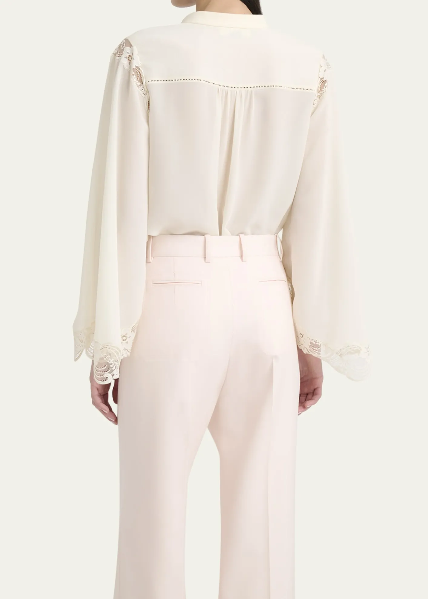 ChloeLace Placket Tulip-Sleeve Silk Blouse