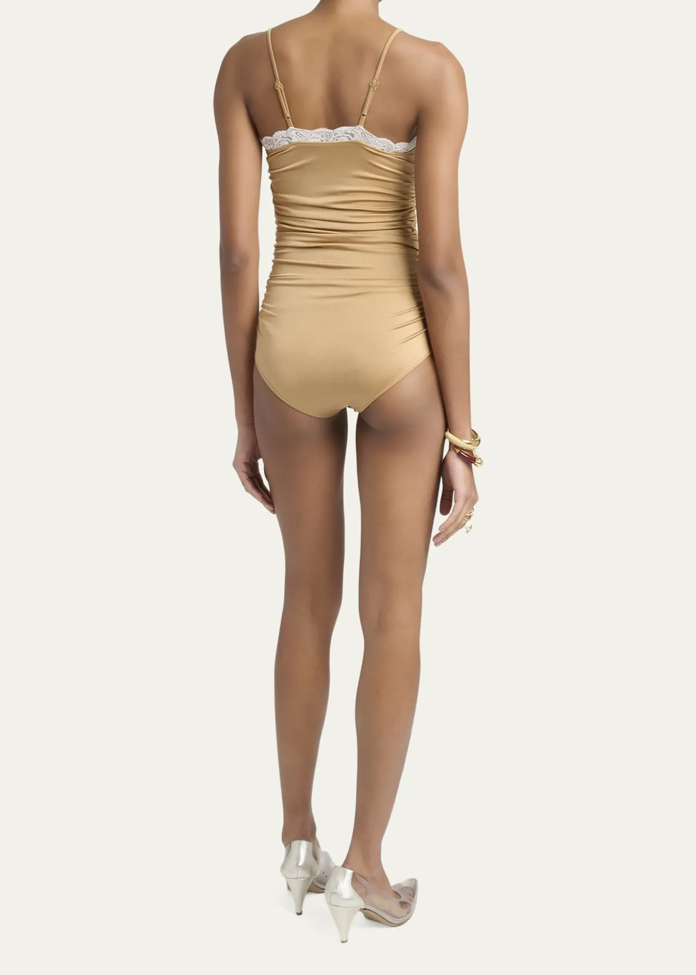 ChloeLace Ruffle Ruched Bodysuit