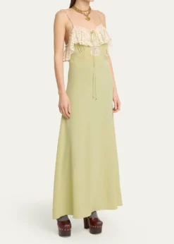 ChloeLace-Ruffle Silk Crepe De Chine Maxi Slip Dress