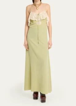 ChloeLace-Ruffle Silk Crepe De Chine Maxi Slip Dress