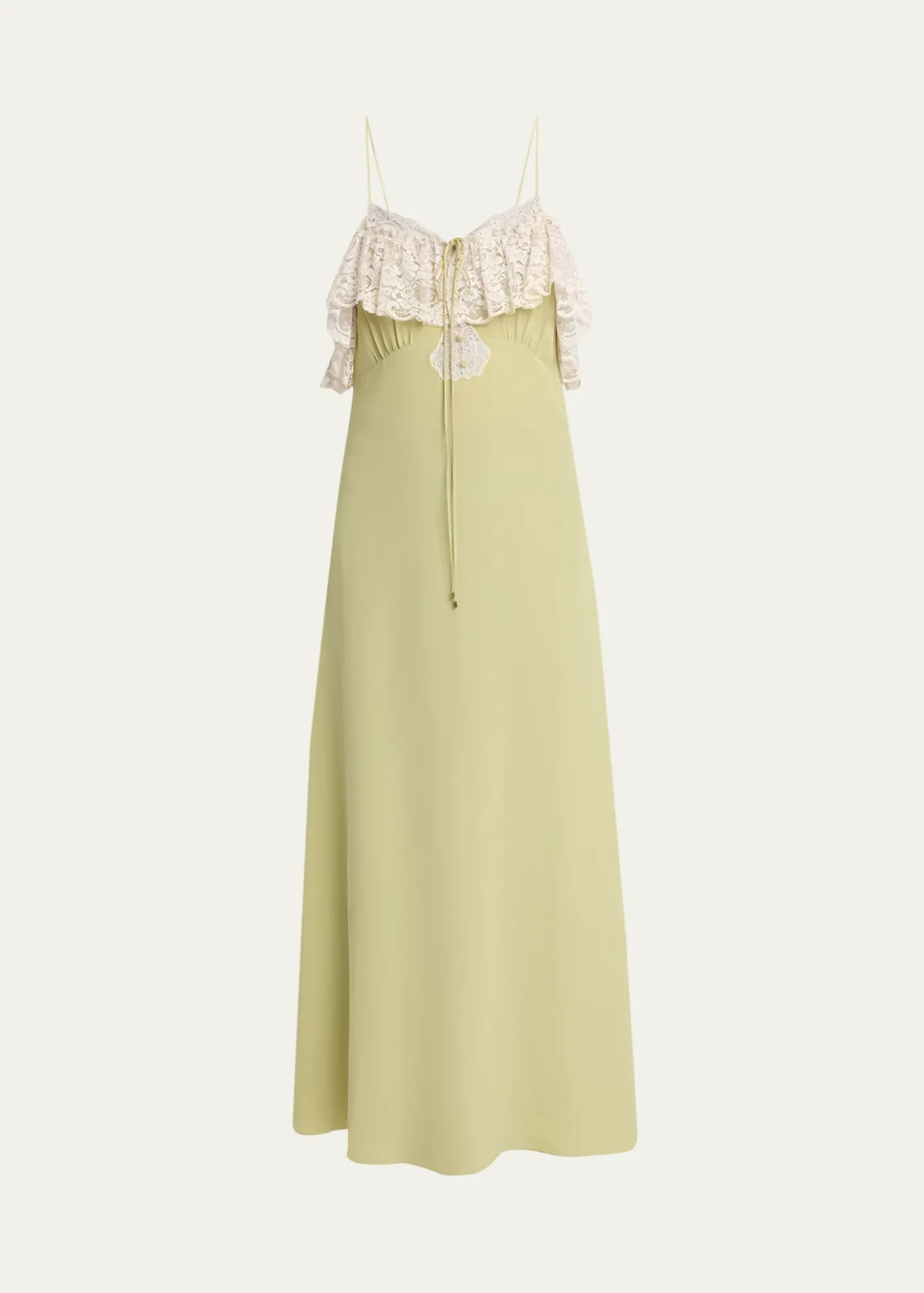 ChloeLace-Ruffle Silk Crepe De Chine Maxi Slip Dress
