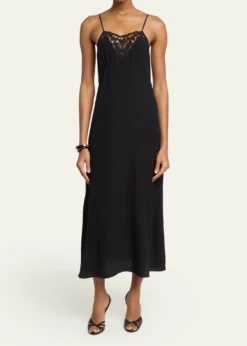 ChloeLace-Trim Empire Silk Midi Slip Dress