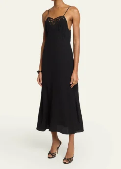 ChloeLace-Trim Empire Silk Midi Slip Dress