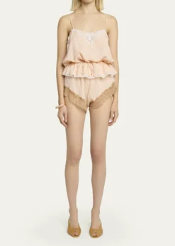 ChloeLace-Trim Floral Silk Jacquard Pull-On Shorts