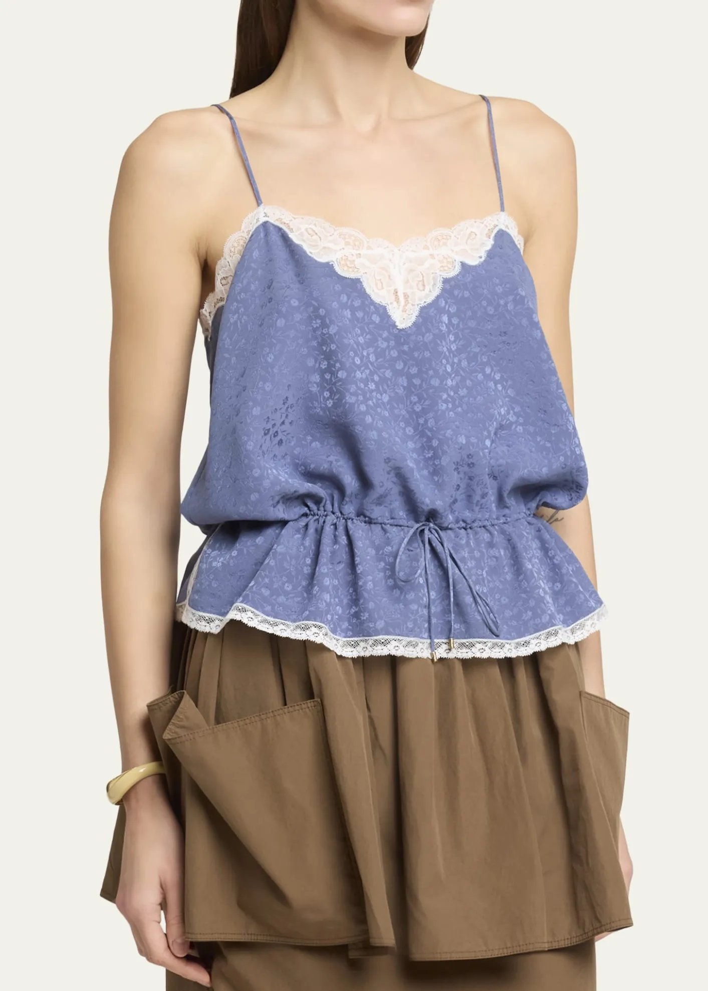 ChloeLace-Trim Floral Silk Jacquard Sleeveless Top