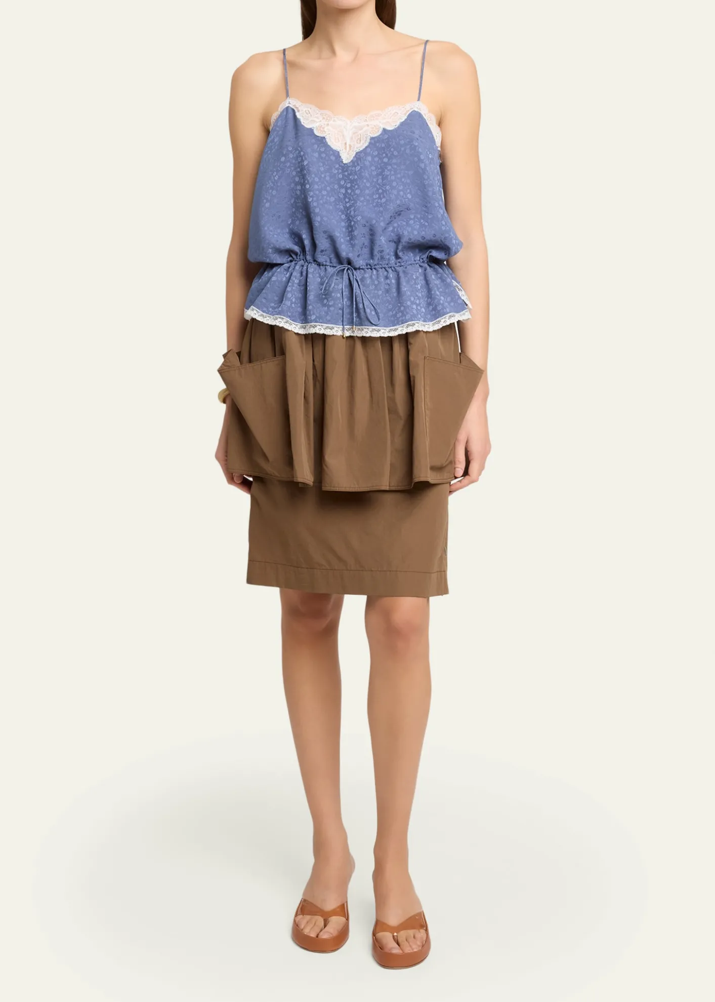 ChloeLace-Trim Floral Silk Jacquard Sleeveless Top