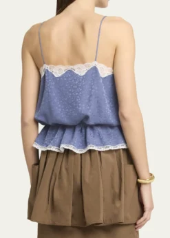 ChloeLace-Trim Floral Silk Jacquard Sleeveless Top