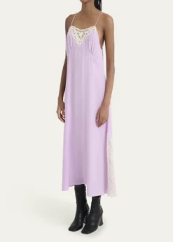 ChloeLace-Trim Silk Midi Slip Dress