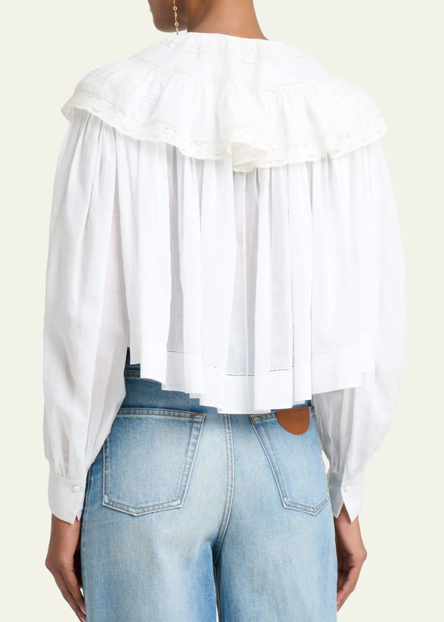 ChloeLight Cotton Voile Capelet Crop Blouse