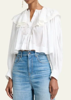 ChloeLight Cotton Voile Capelet Crop Blouse