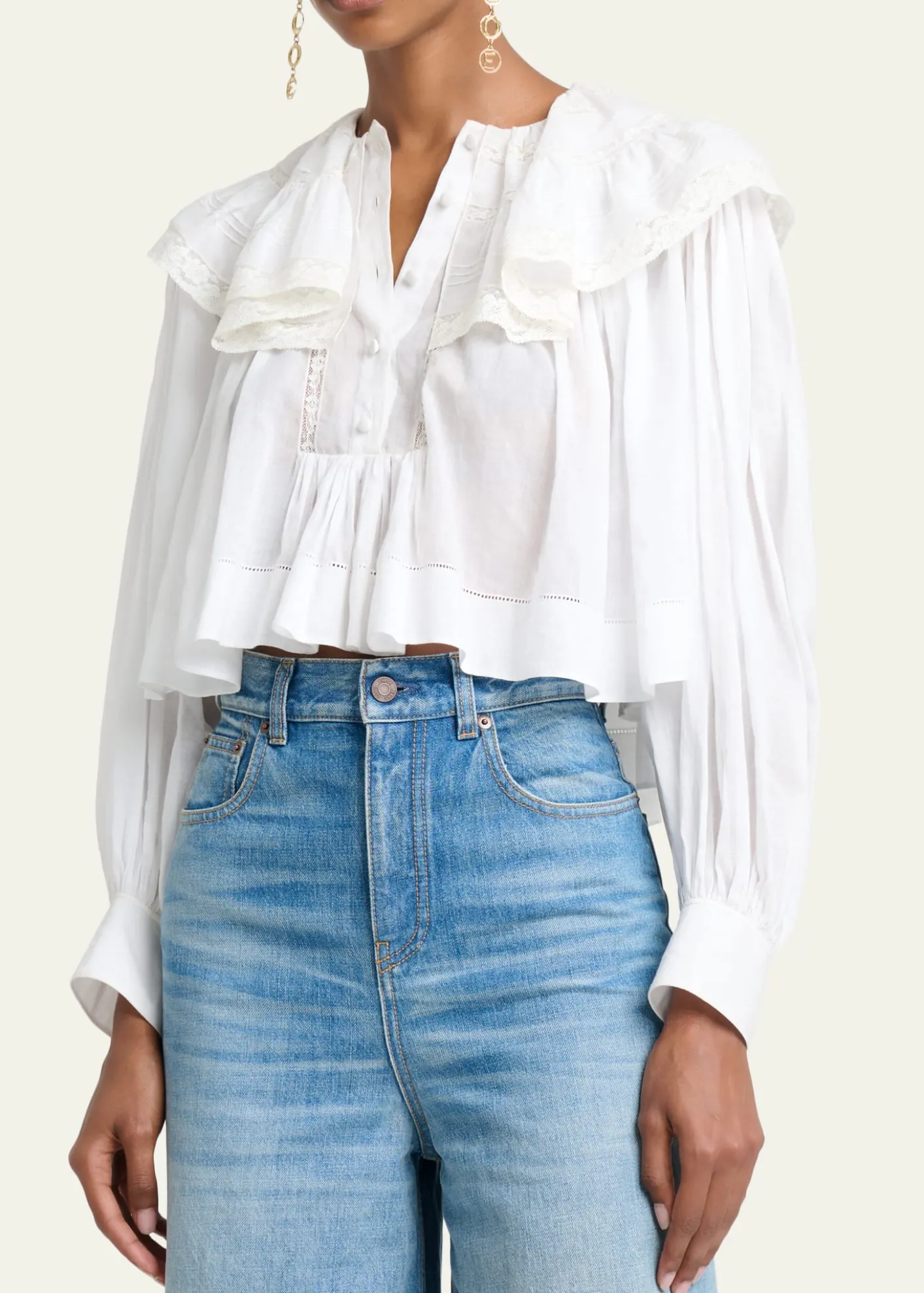 ChloeLight Cotton Voile Capelet Crop Blouse