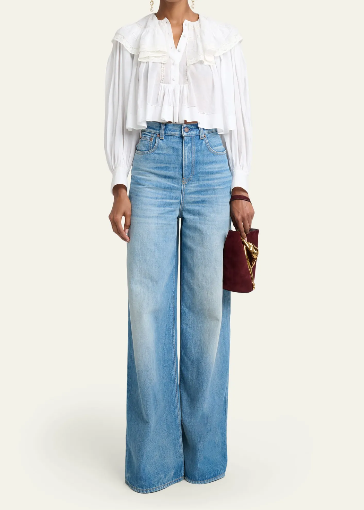 ChloeLight Cotton Voile Capelet Crop Blouse