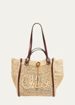 ChloeLogo Script Woven Raffia Tote Bag