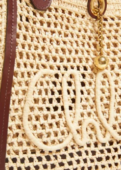 ChloeLogo Script Woven Raffia Tote Bag