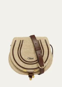 ChloeMarcie Flap Saddle Crossbody Bag in Raffia Fabric and Leather