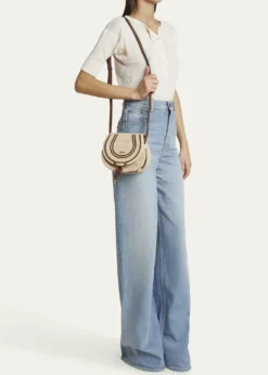 ChloeMarcie Flap Saddle Crossbody Bag in Raffia Fabric and Leather