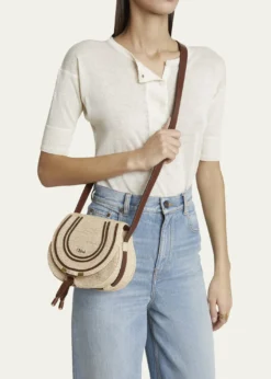 ChloeMarcie Flap Saddle Crossbody Bag in Raffia Fabric and Leather