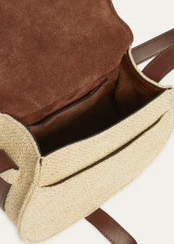 ChloeMarcie Flap Saddle Crossbody Bag in Raffia Fabric and Leather