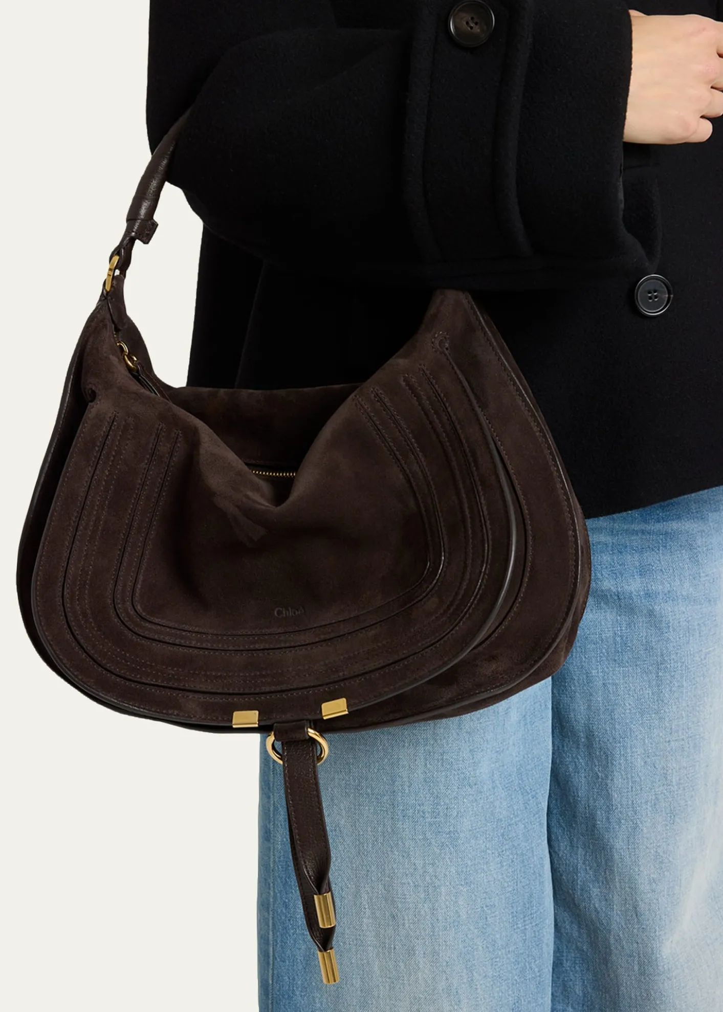 ChloeMarcie Large Saddle Shoulder Bag in Suede