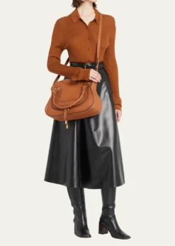 ChloeMarcie Medium Double Carry Satchel Bag in Grained Leather