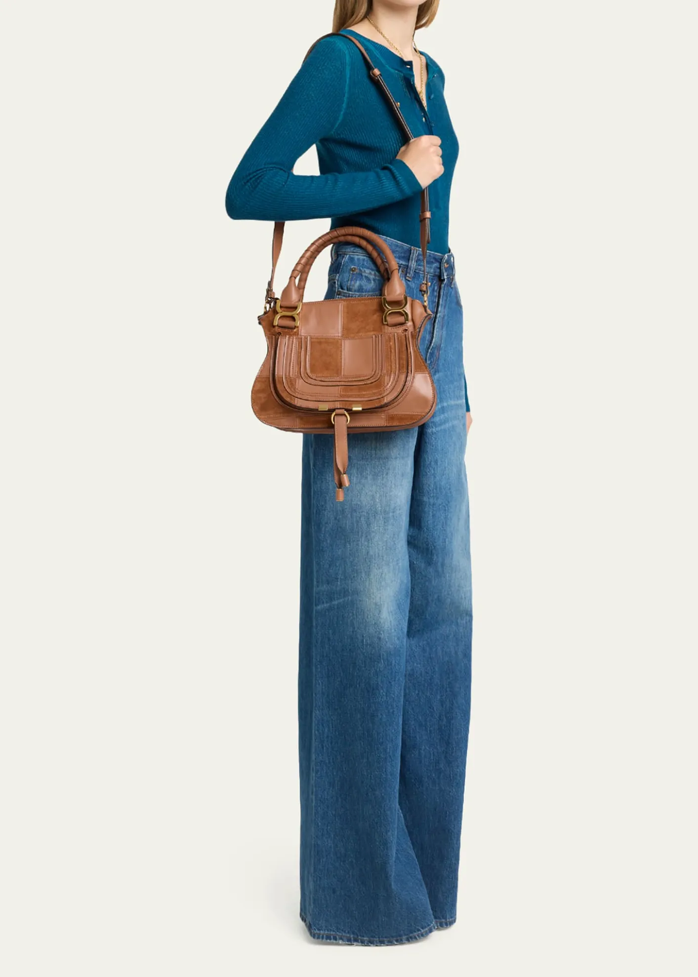 ChloeMarcie Medium Saddle Shoulder Bag in Patchwork Leather
