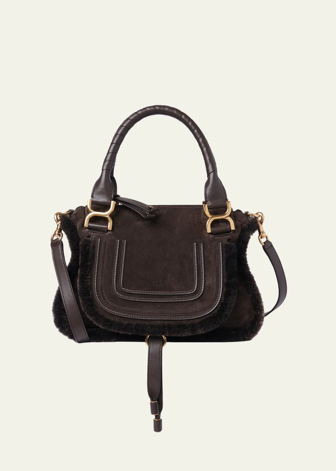 ChloeMarcie Saddle Shoulder Bag in Shearling-Trim Suede