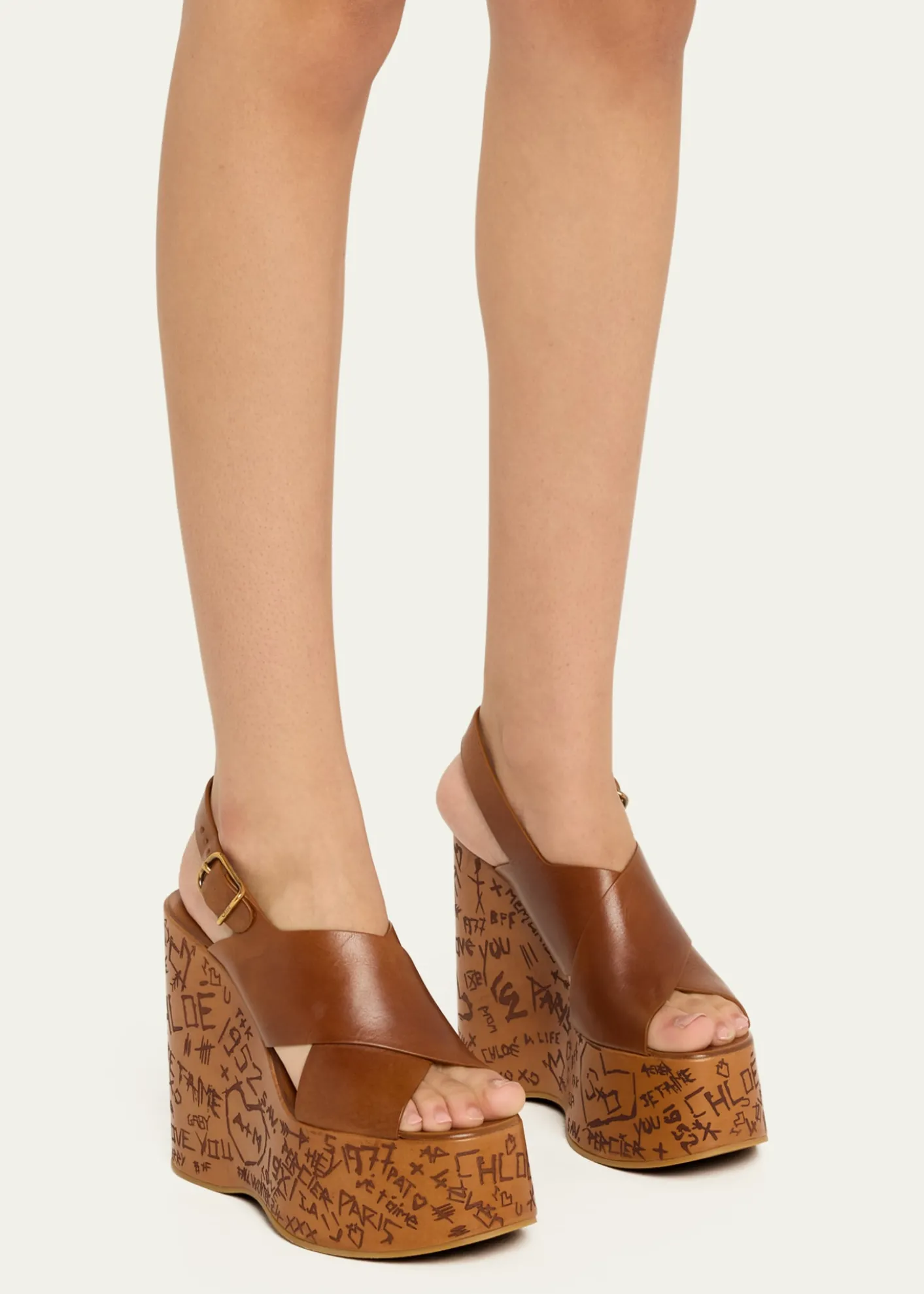 ChloeMaxime Leather Crisscross Platform Sandals