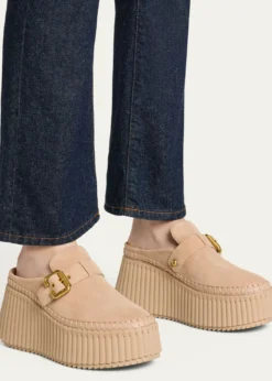 Chloe75mm Nama Suede Platform Clogs