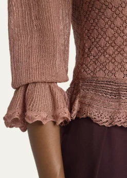 ChloeMock-Neck Metallic Knit Ruffle Sweater