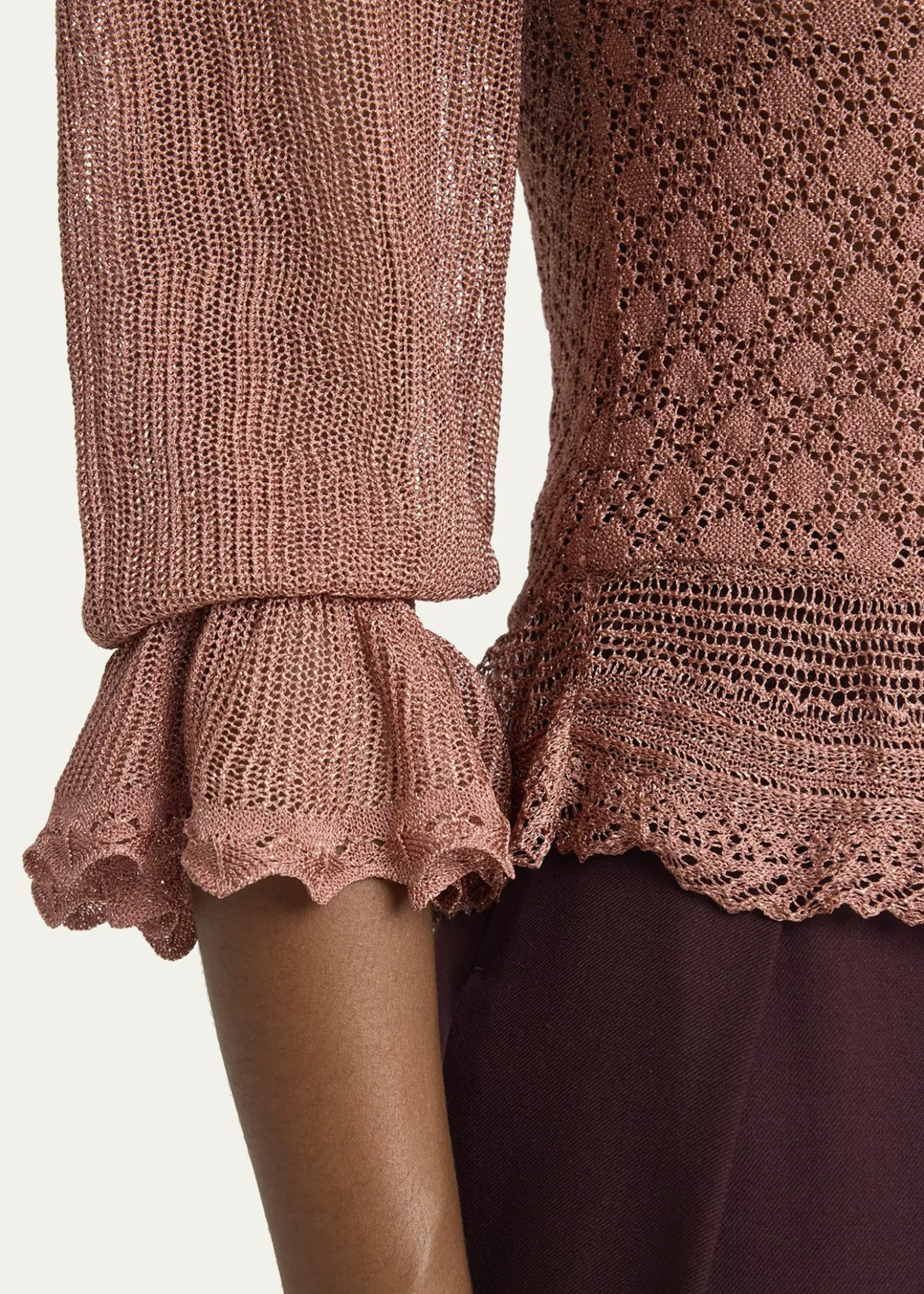 ChloeMock-Neck Metallic Knit Ruffle Sweater