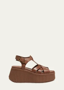 ChloeNama Leather T-Strap Platform Sandals