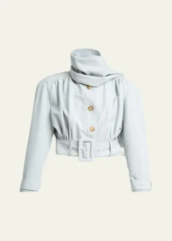ChloeNeck-Scarf Belted Linen Crop Jacket